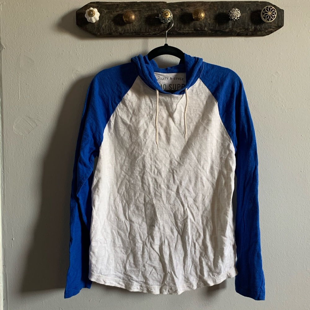 Blue and white pullover hoodie